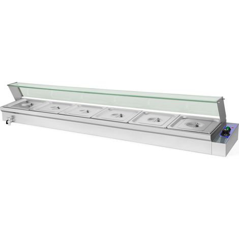VERTES Speisenwärmer Buffetwärmer Wärmebehälter Für Speisen Elektrisch 1800W aus Edelstahl (Inkl 6x 1/2 GN Behälter mit Deckel für 6x 6L, Ablasshahn, Glas Abdeckung, Bain Marie Wasserbad, 50-200°C) (1/5)