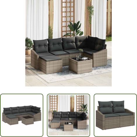 vidaXL Canapé extérieur 6 personnes - Ensemble de salle à manger pour jardin 7 pcs Gris clair (1/5)