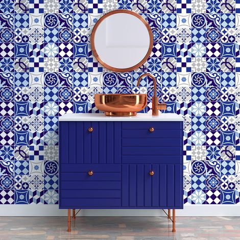 Sticker Mural Carrelage adhésif Cuisine Salle de Bain - 30 STICKERS CARREAUX DE CIMENT AZULEJOS GRAZIELLA - 30stickers15x15cm (1/5)
