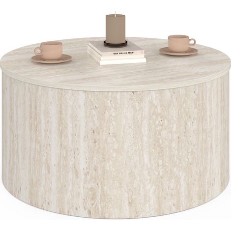 Table basse ronde NOVA 70 cm bois effet travertin (1/5)