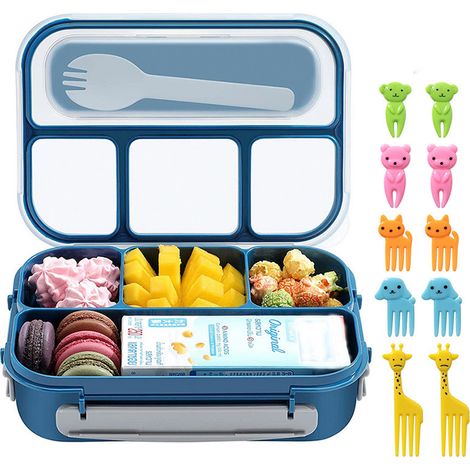Bento-Lunchbox mit 4 Fächern, Soßenbehälter, Besteck, Snackspieße und Muffinformen für die Schule //...