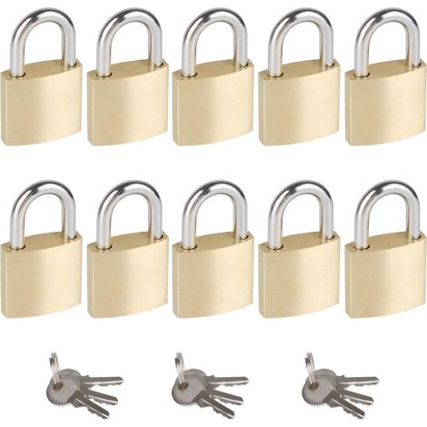 Lot de 10 petits cadenas avec les mêmes clés, 25 mm de large, en laiton massif, avec clés identiques, mini cadenas pour valises, bagages, sacs à dos, boîte à outils, agendas, casiers scolaires, etc. (1/5)