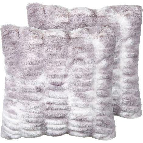 Dekokissen 2er Set MACODES Webpelz 45 x 45 cm Hellgrau Ohne Muster