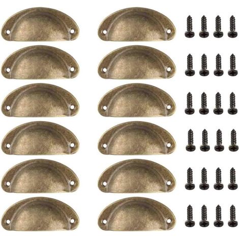 12 poignées en forme de coquillage, boutons de tiroir vintage, poignées et boutons pour armoires de cuisine, portes de meubles, tiroirs, etc., en bronze antique. (1/5)
