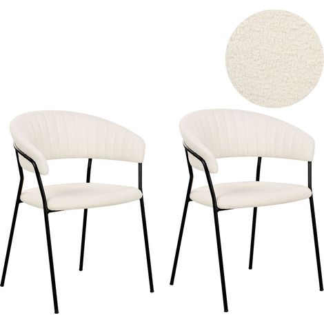Set of 2 Dining Chairs MARIPOSA Boucle Off-White (1/5)