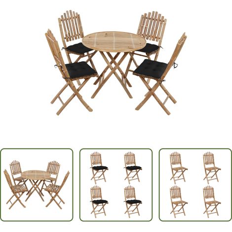 Chaises de jardin en bambou -  Ensemble à manger d'extérieur pliable 5pcs avec coussins Bambou (1/5)