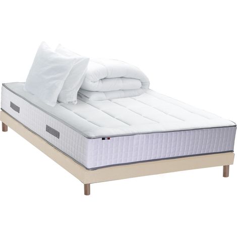 Pack matelas ressorts 7 zones PALACIO + sommier en kit beige + couette et oreillers 140 x 190 (1/5)