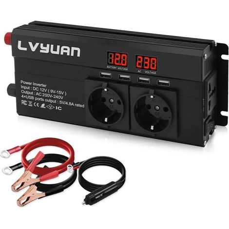 Convertisseur 12v 220v 1600W DC à AC convertisseur de Puissance Voiture onduleur Transformateur avec 4 Ports USB, 2 Prises EU (1/4)