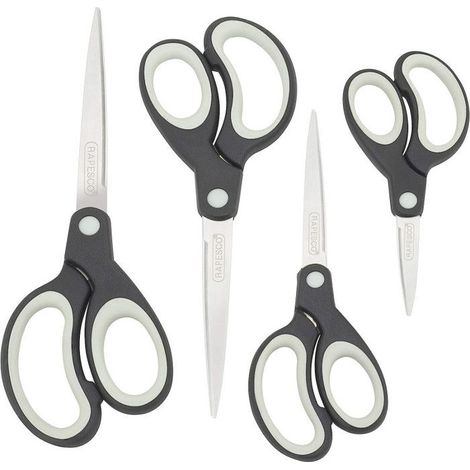 Lot de 4 paires de ciseaux - Différentes tailles - Lames acier - Poignées souples - Rapesco