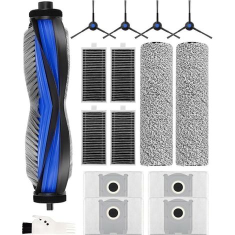Kit de 16 Accessoires pour ECOVACS DEEBOT X8 /X8 PRO OMNI Robot Aspirateur, Pièces de Rechange avec 1 Brosse Principale 2 Balais Roulants 4 Sacs à PoussièRe 4 Brosses Latérales 4 Filtres Hepa 1 Brosse (1/4)
