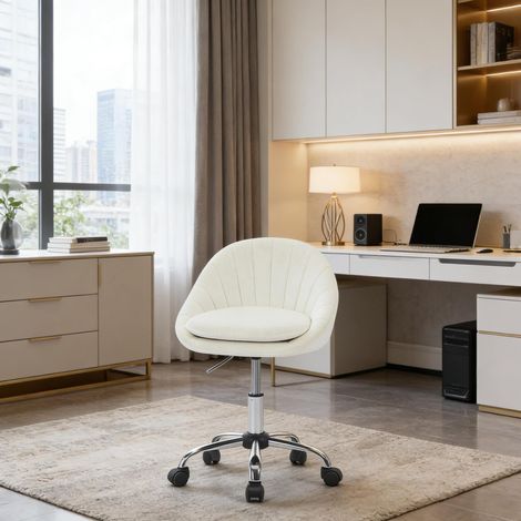 Bürostuhl höhenverstellbar drehbar Samt Beige OKMYHOME (1/5)