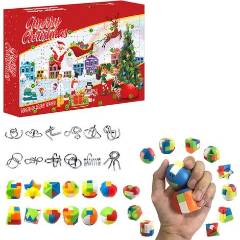 Calendrier de l'Avent de Noël avec 24 casse-têtes et énigmes, coffret cadeau style 1