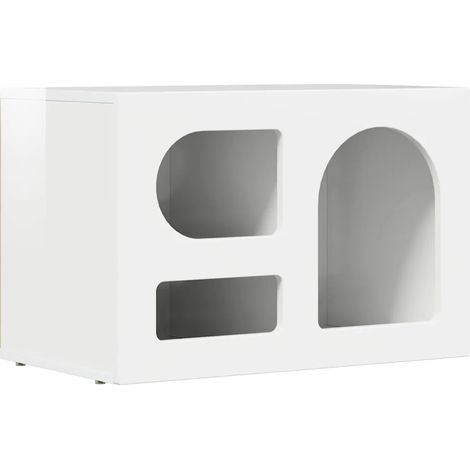Meuble TV moderne fonctionnel 60 x 35 x 40 cm style contemporain en bois d'ingénierie blanc brillant (1/5)