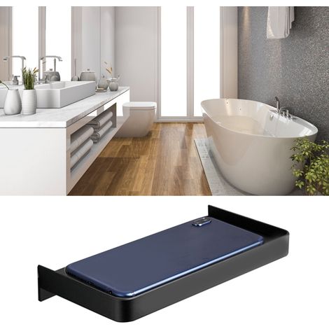 Wandmontierter Handyhalter fürs Badezimmer, dicke Ablagefläche, Toilettenartikel-Accessoire 185 x 90 mm, schwarz (1/5)