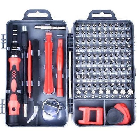 Tournevis magnétique 110 en 1 pour le démontage et la réparation de téléphones portables - Gris foncé-rouge (1/5)