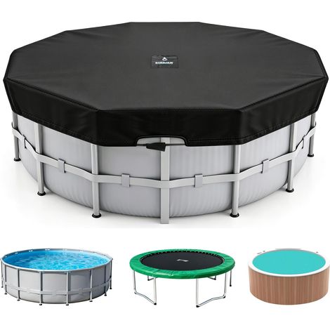 Bâche de Piscine Hors Sol de 3,7 m, Installation et Retrait Rapides, Couverture de Piscine Ronde Monobloc, imperméable, empêche l'engorgement, résistante aux UV et aux intempéries (1/5)