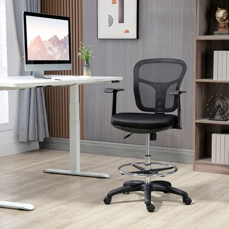 Silla de oficina de malla negra 59x59x95-115 cm, regulable 52-72 cm, soporte lumbar, reposabrazos abatibles (1/5)