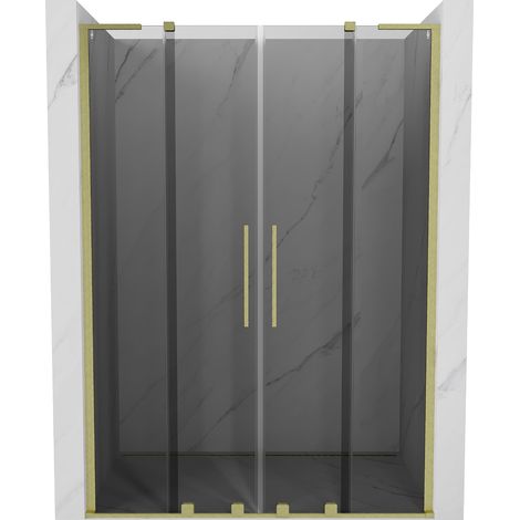Mexen Velar L Duo Schiebetüren-Dusche 160 cm, Graphit, gebürstetes Gold - 871-160-003-42-55 (1/5)