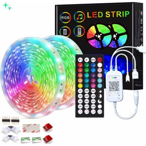 Kit de tira LED RGB Bluetooth 5050 de 15 m, tira de luz flexible multicolor SZ-Climax con control remoto de 44 teclas, fuente de alimentación de 12 V, decoración de tira LED RGB para el hogar, fiestas (1/5)