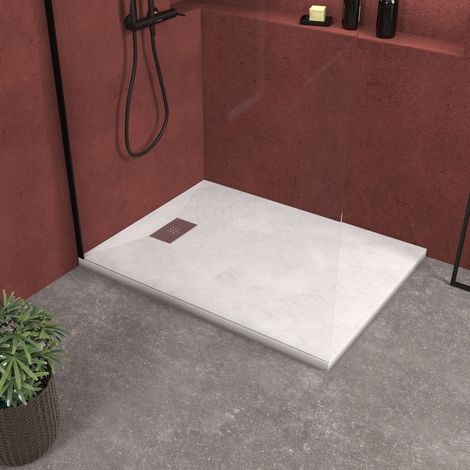 receveur de douche blanc effet pierre 90x120 cm et grille décor perforée en inox (1/5)