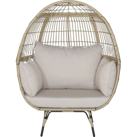 COSTWAY Oversized Rattan Egg Chair with 4 Cushions for Balcony Backyard Brown (1/5)