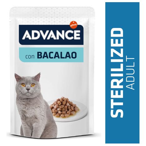 Advance Bocaditos en Salsa para Gatos Esterilizados con Bacalao - Alimento Húmedo para Gatos Esterilizados