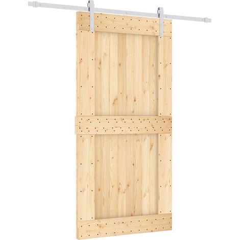 Sliding Door Natural and White 100 x 210 cm Solid Pine Wood vidaXL (1/5)