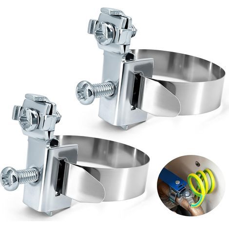 Collier de serrage de mise à la terre - Collier de mise à la terre - Diamètre : 8-52 mm - 2 colliers de serrage en acier inoxydable V2A galvanisé - Pour serre-câbles, répartiteur, protection contre la