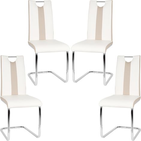 Set de 4 Sillas de Comedor de Estilo Moderno, Sillas de Cocina de Piel Sintética con Asiento Ergonómico, Blanco (1/5)