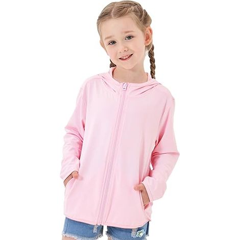 Veste de protection solaire zippée pour enfants (garçons et filles), à capuche, respirante, avec poches, idéale pour la pêche, la course à pied et les activités de plein air. Parfaite pour la pêche, l (1/5)