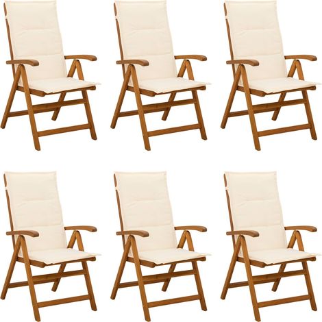 Reclining Garden Chairs 6 pcs Natural Solid Acacia Wood vidaXL