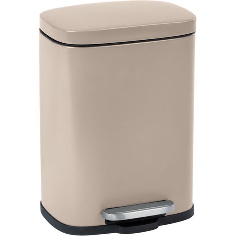 Poubelle de salle de bain 5 L – Acier durable taupe – Pédale avec système Easy-Close – Seau amovible pour nettoyage facile (1/2)