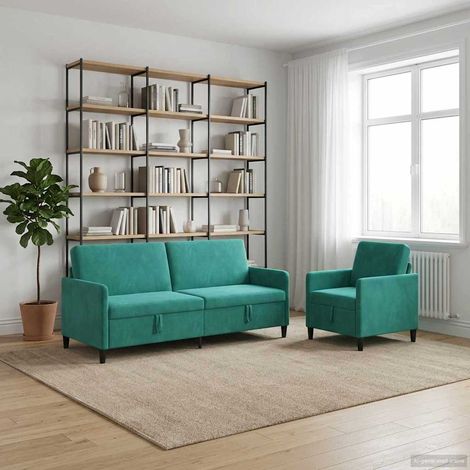 vidaXL Canapé avec rangement 2 pc Turquoise Polyester (1/5)