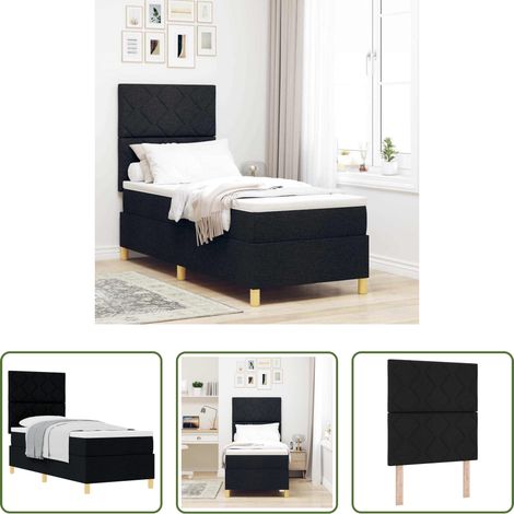 Lit moderne - Lit à ressorts avec matelas Noir 80 x 200 cm tissu (1/5)