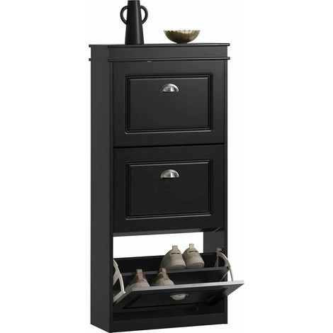 Meuble à chaussures FSR94SCH 3 abattants – Dimensions 53x24x117 cm – Matériau effet bois – Capacité 45 kg – Installation facile