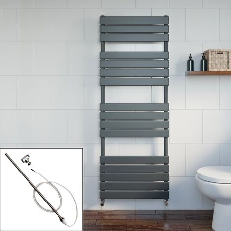 Bathroom 1600 x 600mm Manual Heated Towel Rail Radiator Anthracite Flat Panel (1/5)