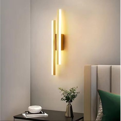 Applique Murale Interieur LED, 16W Moderne Lampe Murale Or, 3 Température de Couleur 3000-6500K Luminaire Mural en Acrylique pour Salon, Chambre, Escalier, Hôtel, Couloir [Classe énergétique E] (1/4)