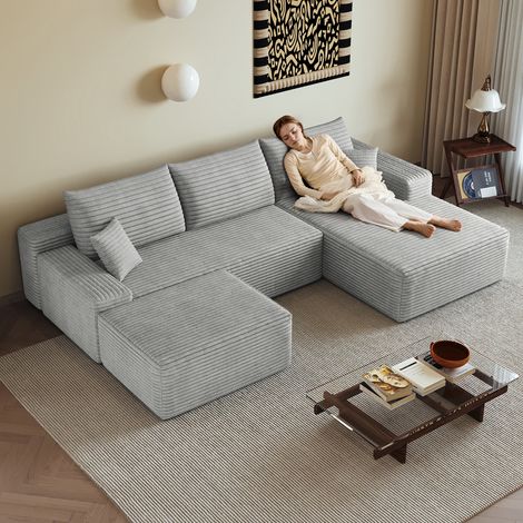 Canapé angle modulaire sans structure 270 cm méridienne L, moderne assise profonde sans montage compressé, salon chambre appartement, coloris gris (1/5)
