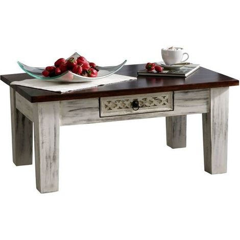 Couchtisch Mango / Akazie 90x60x40 weiß gewachst CASTLE-ANTIK 247