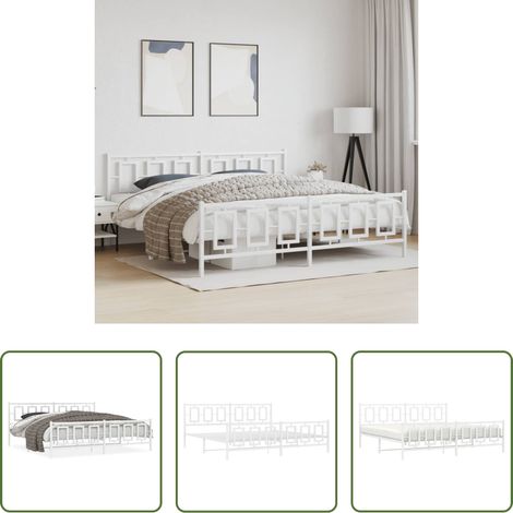 vidaXL Lit avec tête et pied - Cadre de lit métal sans matelas et pied de lit blanc 193x203 cm (1/5)