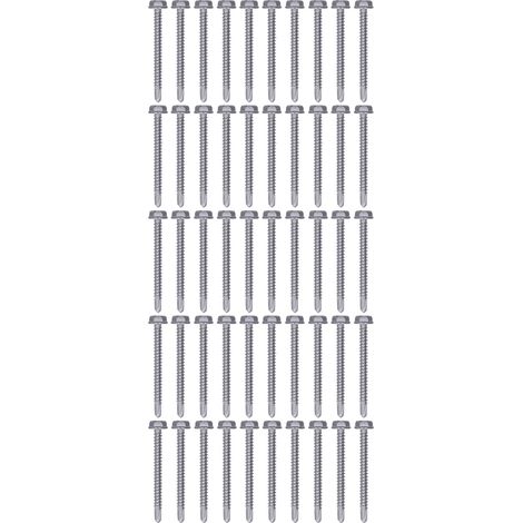 Lot de 50 vis autoperceuses à tête hexagonale, filetage complet, acier inoxydable 410, 4,8x50mm (1/5)