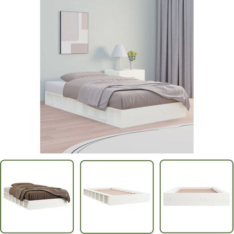 The Living Store Cadre de lit sans matelas blanc 90x200 cm bois massif - Cadre De Lit - Lit Double - Bois Massif - Design Minimaliste - Chambre À Coucher (1/5)