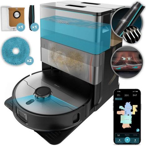 Cecotec Conga X100 Robot aspirapolvere e lavapavimenti Nero 20000 Pa base 4-in-1 auto-evacuazione AI fotocamera