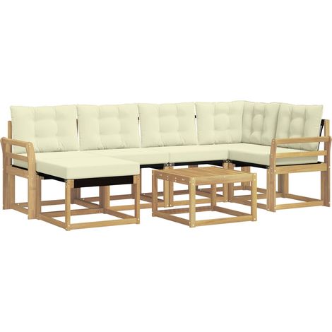 Outdoor Sofa Set with Cushion 7 pcs White and Cream vidaXL
