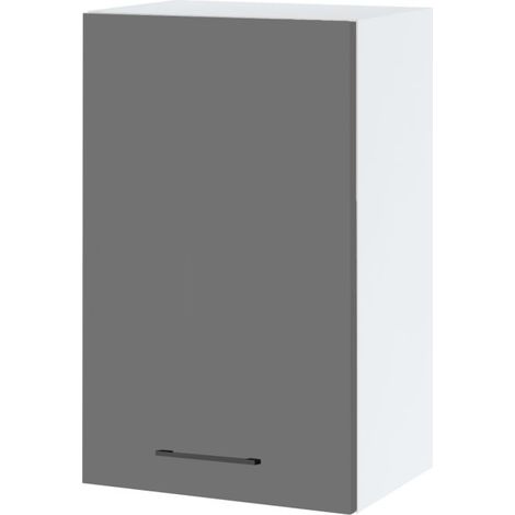 Meuble haut de cuisine Lovia Gris Mat 1 porte L 45 cm - Porte avec poignée apparente Grey (1/2)