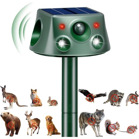 Répulsif solaire amélioré à 360° pour animaux, répulsif ultrasonique anti-nuisibles avec détecteur de mouvement PIR, étanche IP66 pour chats, écureuils, ratons laveurs, chiens, mouffettes, lapins et r (1/5)