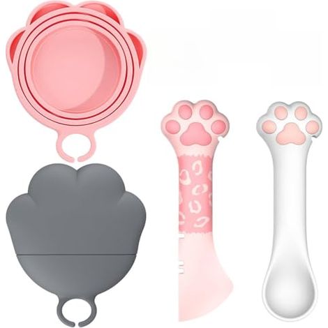 Kit apriscatole per animali domestici - 2 cucchiai per gatti + 2 coperchi per lattine di cibo per gatti - Cucchiaio in silicone per gatti, apriscatole multifunzionale per cani e gatti