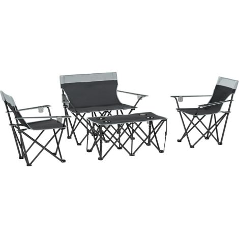 Compact Grey Four-Piece Outdoor Picnic Table Set for Easy Transportation and Enjoyment (1/5)