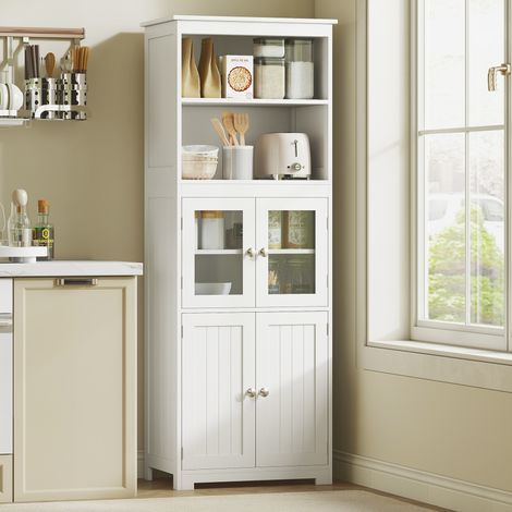Buffet Salle Manger Meuble Cuisine Portes Étagères Ouvertes Étagère Réglable Salon Mobilier Intérieur Blanc 60x30x162cm