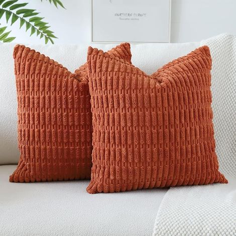 Lot de 2 Housses de Coussin Velours Côtelé Rouille, Douces et Décoratives 45x45cm pour Salon et Chambre (1/5)